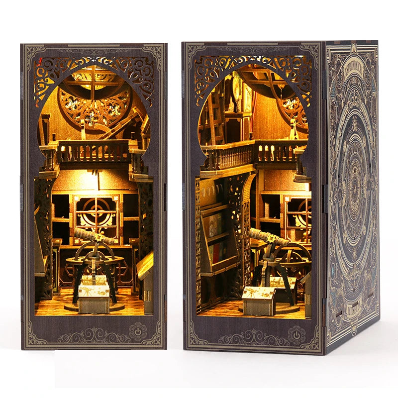 DIY Book Nook Wooden Miniature Model Kit Museum of Astronomy Bookend Assembled 3D Puzzle Bookshelf Home Decor Friends Gifts