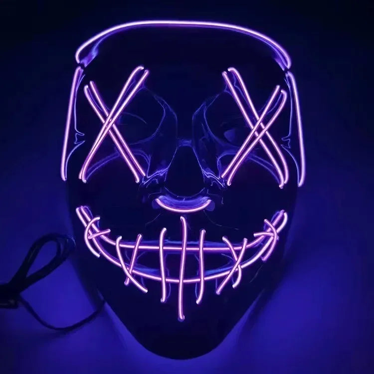 LED Illuminated Black V Shape Mask Haunted House Bar Party Cos Light Up Mask Halloween Party Scary Mask Decor