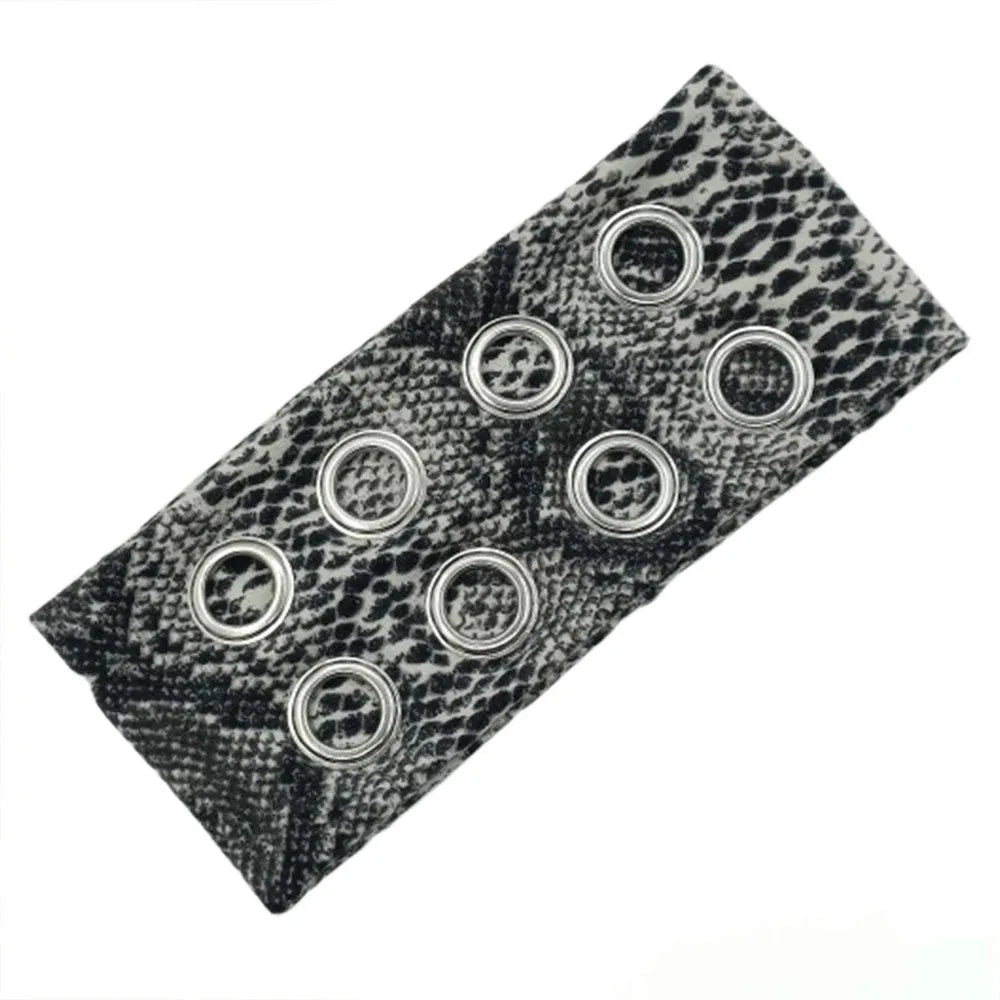 Punk Girl Hollowed Out Eyelets Wide Elastic Headband Stretchy Metal Rock Steampunk for Sports Headbands Hair Accessories