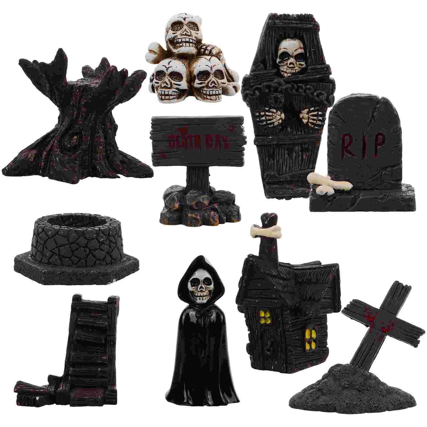 10 Pcs Desktop Baubles Mini Tombstones Figurine Haunted House Resin Miniature Accessories Halloween