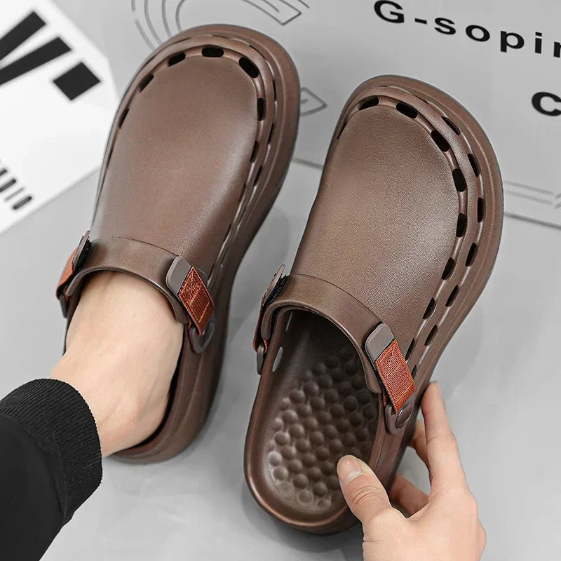 Casual, anti slip, with a soft sole and a toe cover, suitable for outdoor wear. Thick soled, sandy, and perforated shoes
