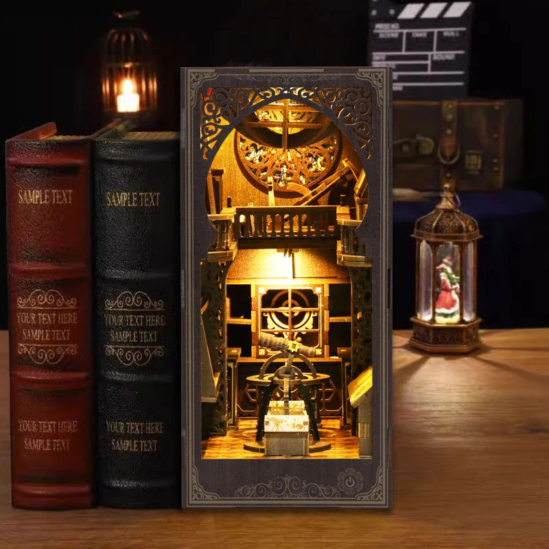 DIY Book Nook Wooden Miniature Model Kit Museum of Astronomy Bookend Assembled 3D Puzzle Bookshelf Home Decor Friends Gifts