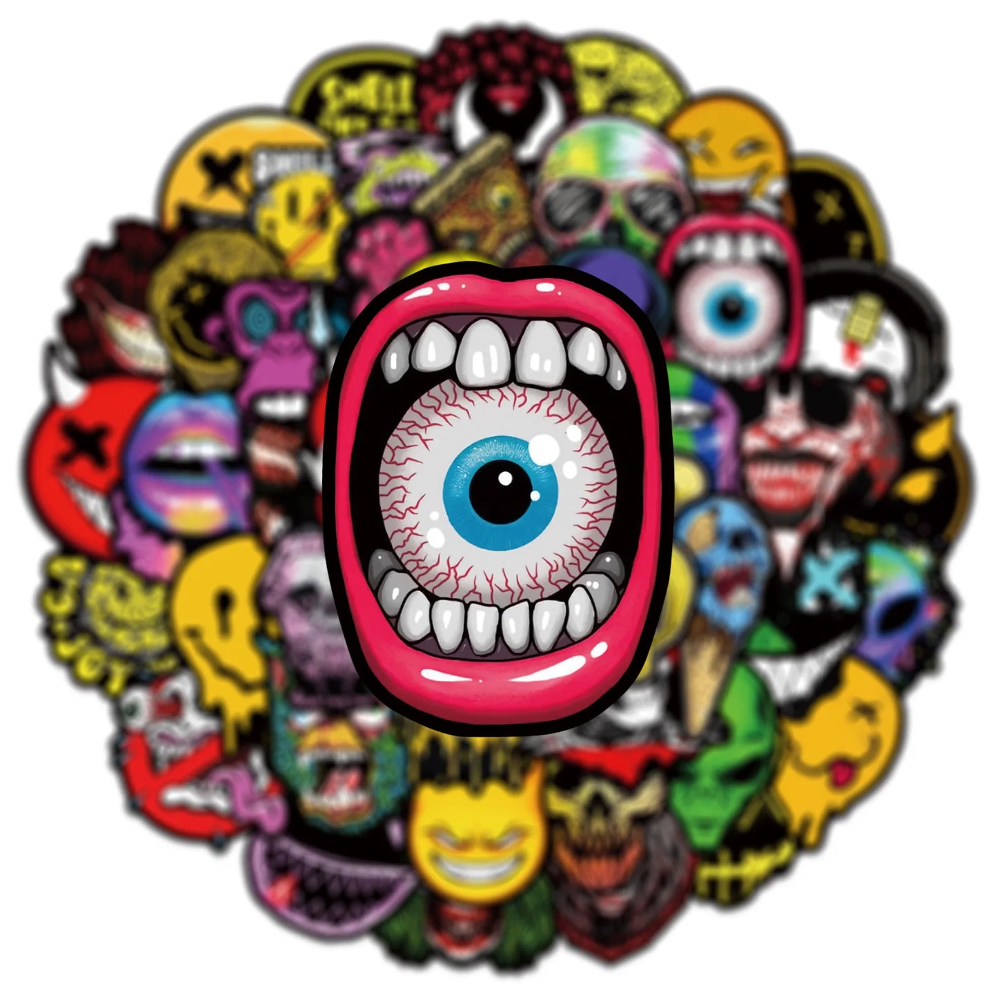 50PCS Horror Ghost Face Graffiti Stickers DIY Scooter Trolley Box Car Motorcycle Helmet Waterproof Sticker Toy Halloween