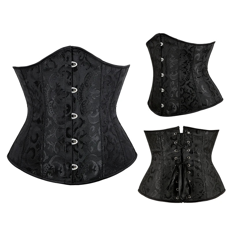 Women Gothic Sexy Satin Underbust Corset Bustier Waist Cincher Slimming Body Shaper Corselete Lingerie Plus Size Party Clubwear
