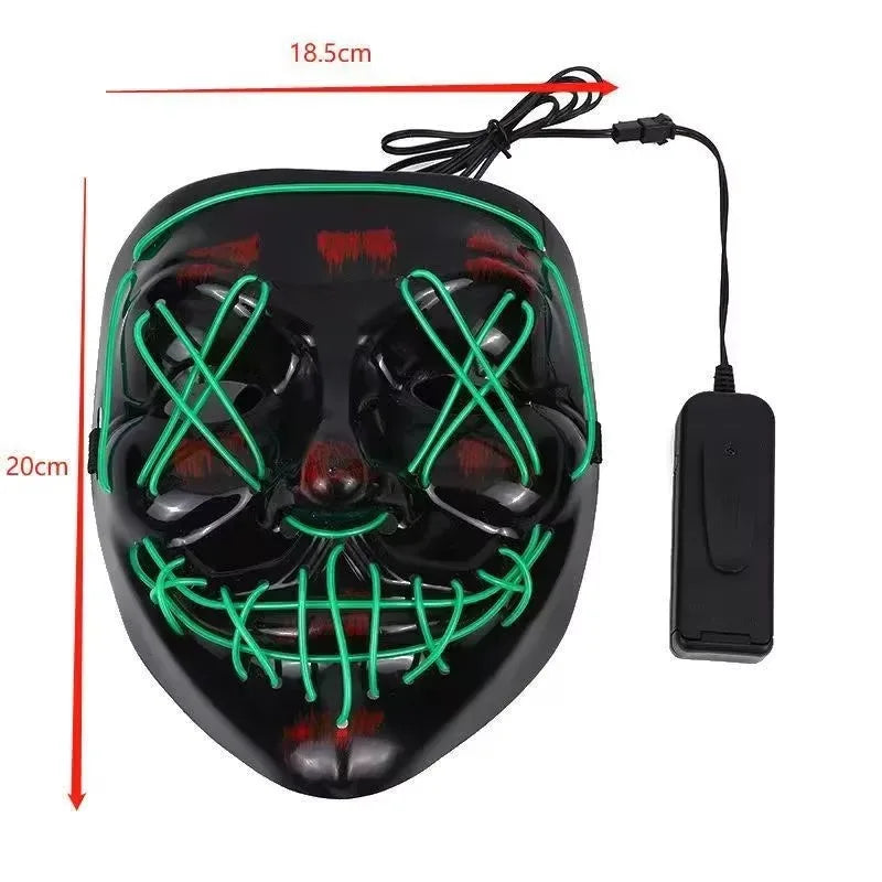 LED Illuminated Black V Shape Mask Haunted House Bar Party Cos Light Up Mask Halloween Party Scary Mask Decor