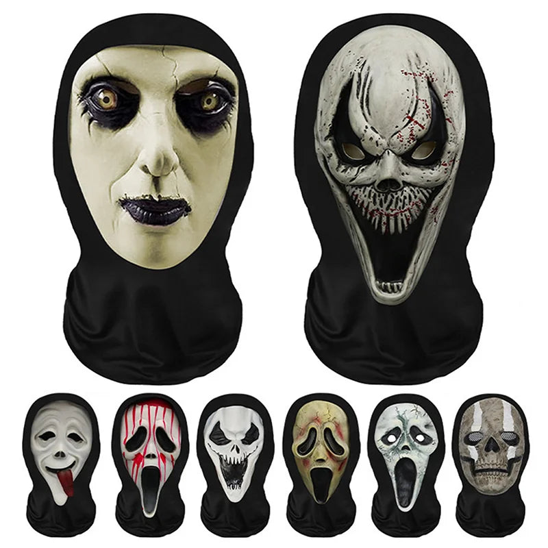 Eerie Ghost White Mask, Halloween Skull Face Costume Accessories, Party Props for Horror Cosplay Masquerade for Adults