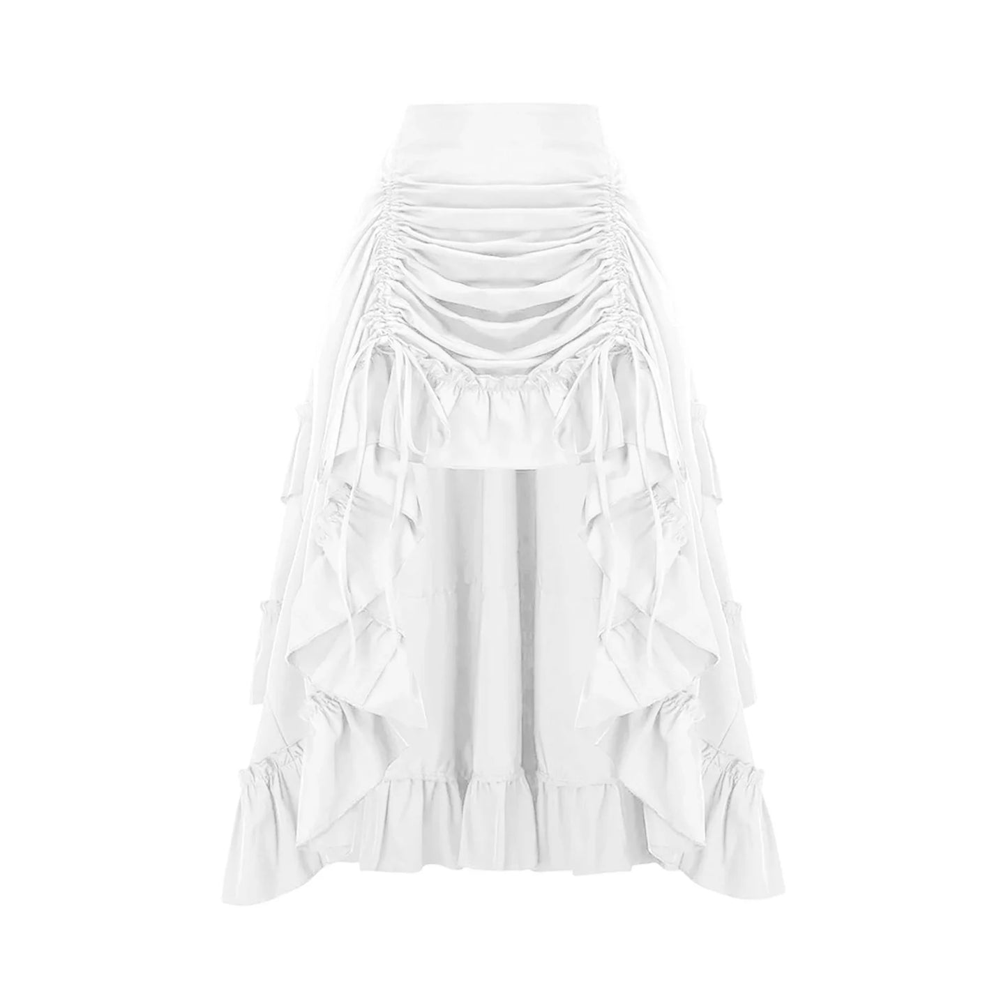 Long Bustle Skirt Pirate Costume Women Goth Outfit Victorian Steampunk Ruffle Vintage Drawstring Layer High Low Skirt Halloween