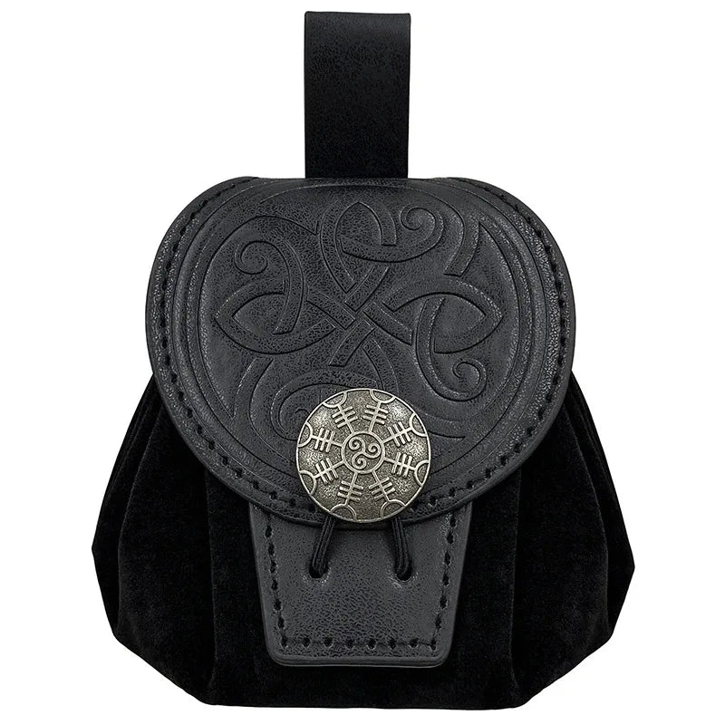 Steampunk Medieval Punk Style Fanny Packs for Men Pu Leather Coin Purse Hangable Belt Waist Bag Drawstring Hip Belt Bag Cosplay