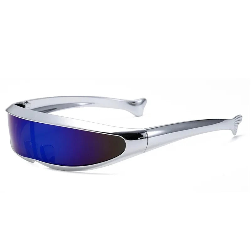 Futuristic One-piece Mirror Personalized Electroplated Sunglasses Women Men Y2K Steampunk Goggles Rave Party Glasses UV400