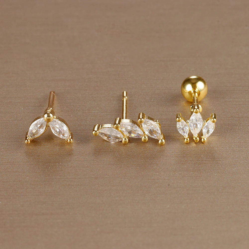 3PCS Stainless Steel Gold Color Crown Stud Earring Set For Women 14K Gold Plated Crystal Zircon Unique Horse Eye Earring Jewelry
