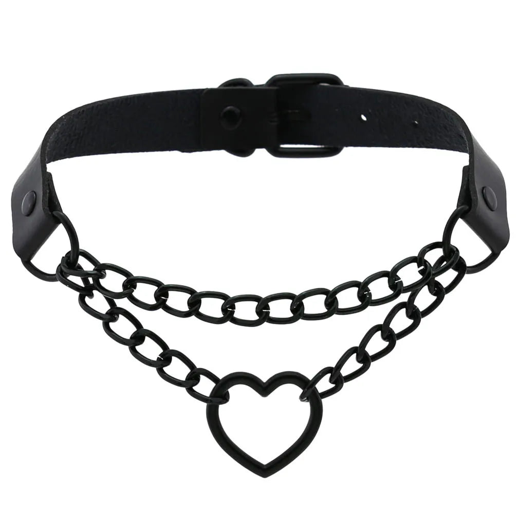 Vintage Black chain jazz dance necklace punk rock choker PU leather goth rivets collar party club Gothic jewelry Harajuku