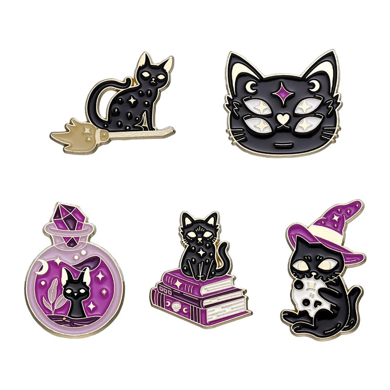 4-6Pcs/Set Punk Witch Ghost Skull Enamel Pin Cartoon Frog Black Bird Animal Medicine Bottle Brooch Clothes Lapel Badge Jewelry