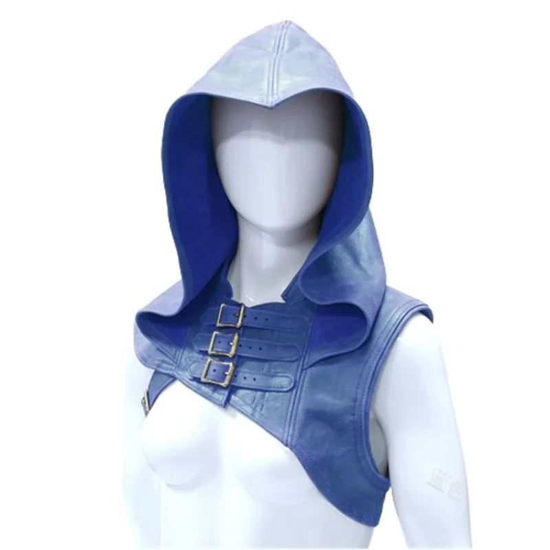 Adjustable Medieval Gothic Cowl Hat Faux Leather Steampunk Hooded Cloak Cape for Men and Women Cosplay Costume Accessory