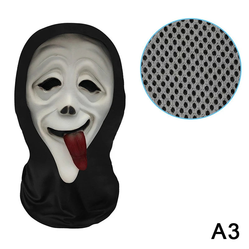 Eerie Ghost White Mask, Halloween Skull Face Costume Accessories, Party Props for Horror Cosplay Masquerade for Adults