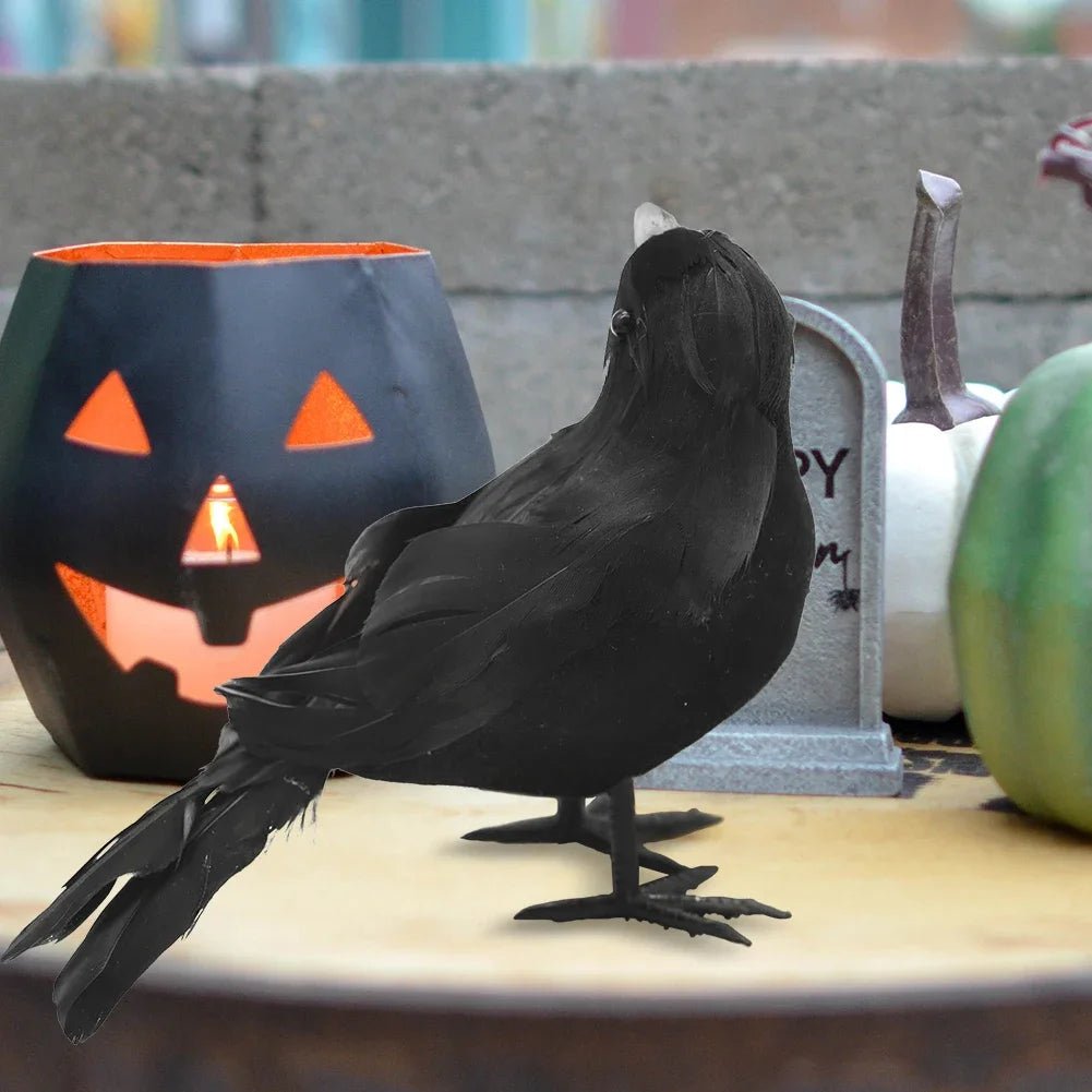 1-6PCS Black Feather Crow Spooky Mock Bird Prop for Haunted House Party Horror Scene Animal Decor Use Halloween