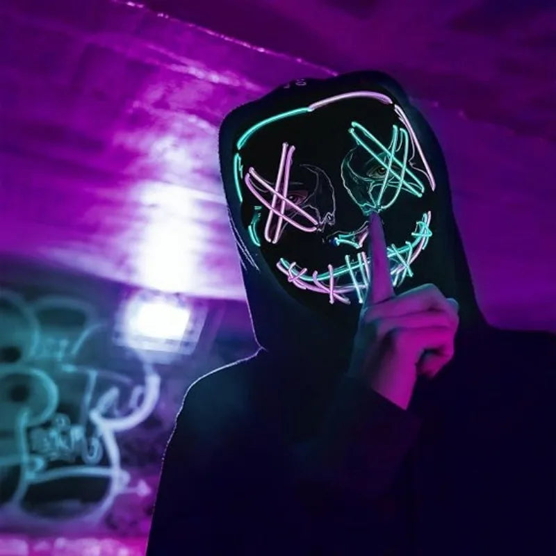 LED Illuminated Black V Shape Mask Haunted House Bar Party Cos Light Up Mask Halloween Party Scary Mask Decor