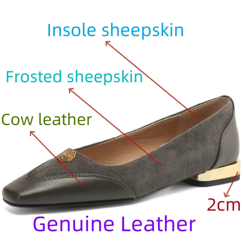 【JOCHEBED HU】Handmade Genuine Leather Low Cut Metal Heel Women's Shoes Comfortable Casual Footwear 34-40