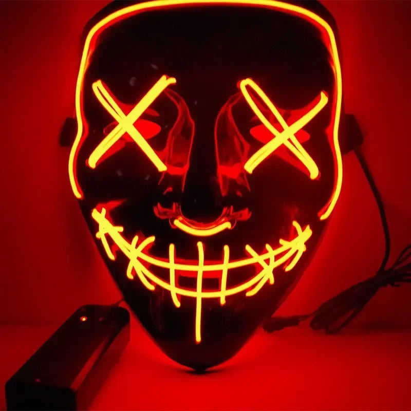 LED Illuminated Black V Shape Mask Haunted House Bar Party Cos Light Up Mask Halloween Party Scary Mask Decor