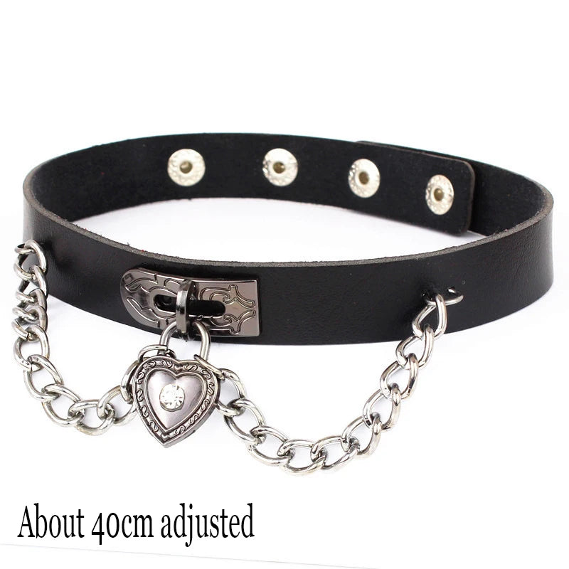 Pink Gothic Chain Necklace Leather Choker Party Punk Chokers Collar Goth Necklaces Women Black PU Kawaii Witch Rave Jewelry