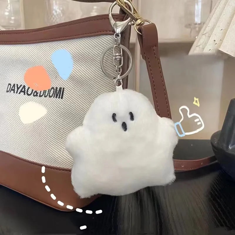 IFYOUOO Cute White Ghost Bagchain School Bag Pendant Plush Hanging Accessories Creative Doll Keychain Children's Gift
