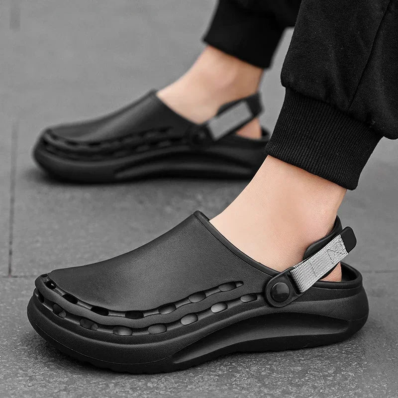 Casual, anti slip, with a soft sole and a toe cover, suitable for outdoor wear. Thick soled, sandy, and perforated shoes