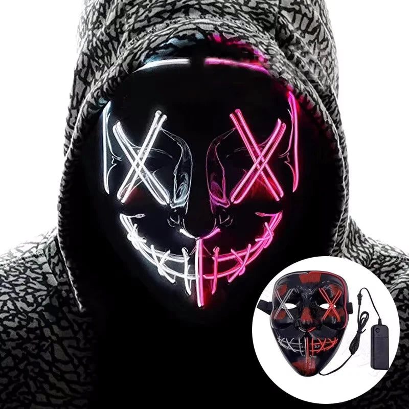 LED Illuminated Black V Shape Mask Haunted House Bar Party Cos Light Up Mask Halloween Party Scary Mask Decor