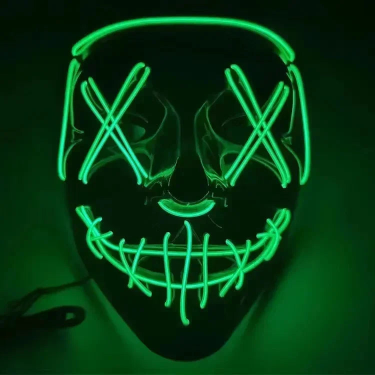 LED Illuminated Black V Shape Mask Haunted House Bar Party Cos Light Up Mask Halloween Party Scary Mask Decor
