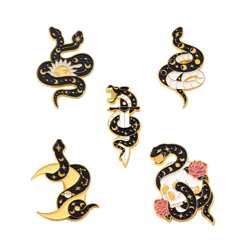 3-6 Pcs/Set Goth Enamel Pin Ghost Black Cat Moth Witch Punk Brooches Horror Snake Badges Lapel Skeleton Jewelry Gifts Halloween