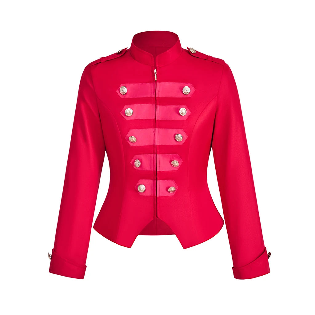 Victorian Gothic Steampunk Red Black Military Jacket Women's Stand Collar Rock Frock Coat Ringmaster Jacket Halloween Costumes
