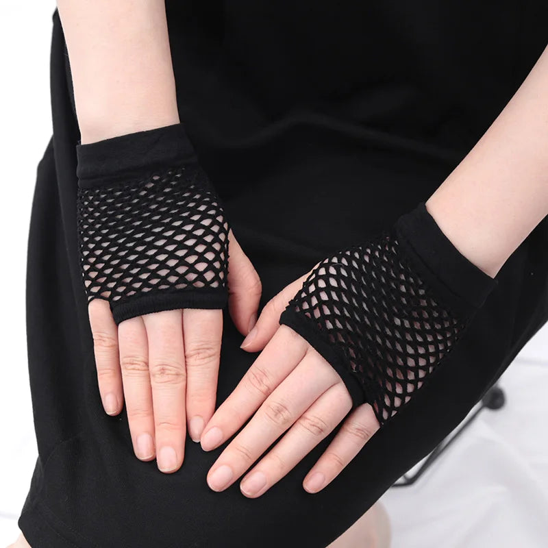 Womens Hollow Out Gloves Short Fishnet Net Gloves Fingerless Mesh Gloves Punk Rock Night Club Party Arm Warmer Mittens