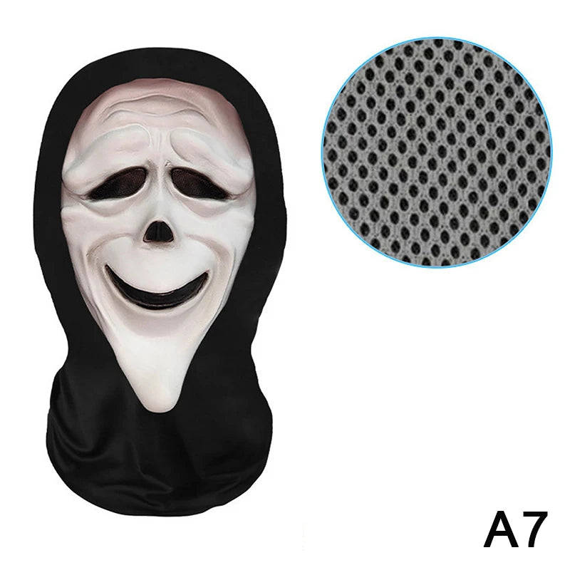 Eerie Ghost White Mask, Halloween Skull Face Costume Accessories, Party Props for Horror Cosplay Masquerade for Adults