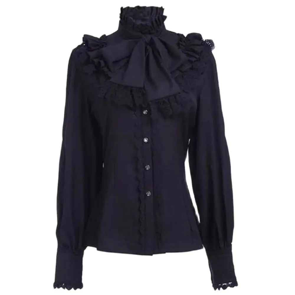 White Bowknot Lace Ruffled Shirt Vintage Vampire Renaissance Victorian Steampunk Gothic Medieval Shirt Halloween Costume