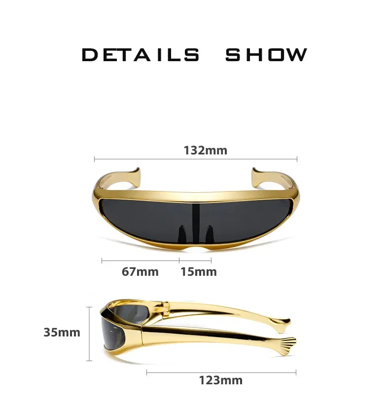 Futuristic One-piece Mirror Personalized Electroplated Sunglasses Women Men Y2K Steampunk Goggles Rave Party Glasses UV400