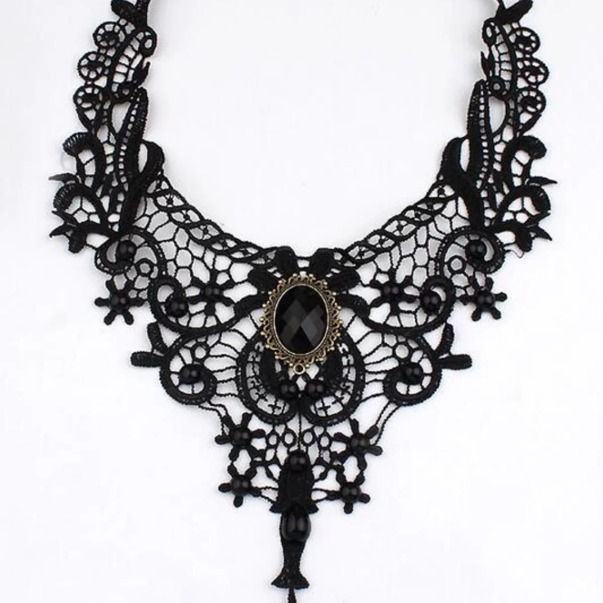 Fashion New Vintage Gemstone Black Lace Beads Choker Gothic Steampunk Style Stonego Gothic Collar Necklace ( Pack of 1/2)