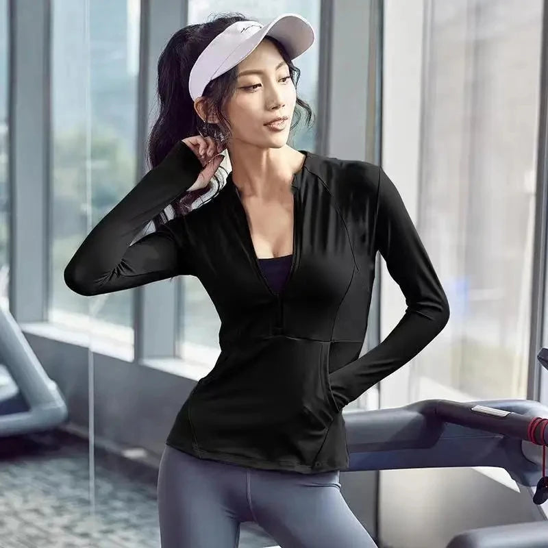 New Yoga Coat Short Sports Jacket WOMEN'S Fitness Clothes Slimming Body Sculpting Zipper Yoga Jacket