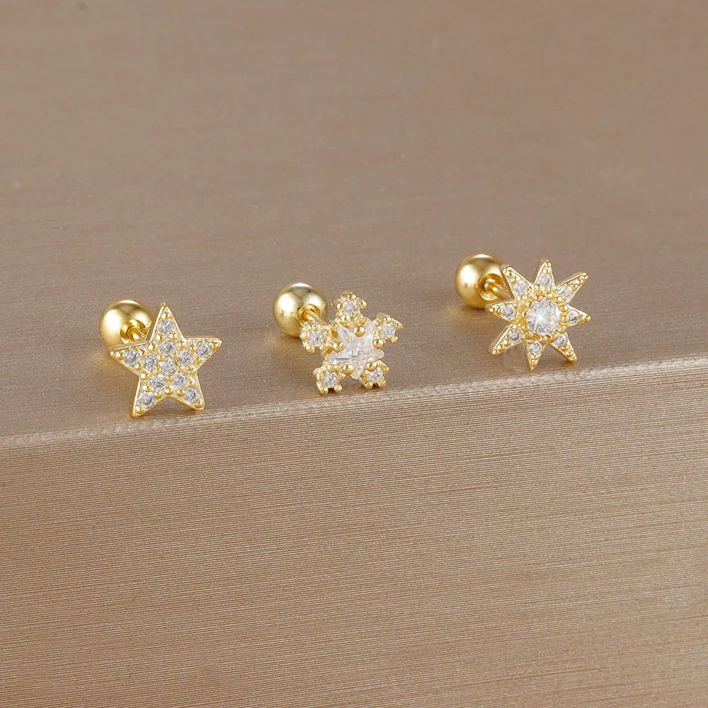 3PCS Stainless Steel Gold Color Crown Stud Earring Set For Women 14K Gold Plated Crystal Zircon Unique Horse Eye Earring Jewelry