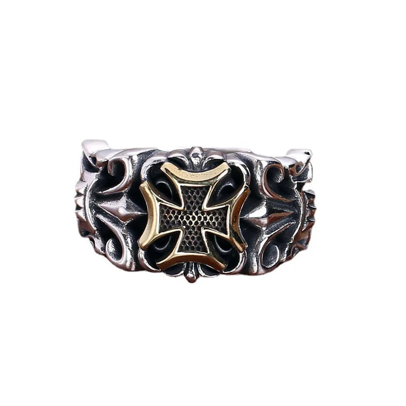 New Punk Large Cross Ring Adjustable Size Fashion Men's Personalized Design Jewelry Street Retro Gothic Trend JewelryAccessories