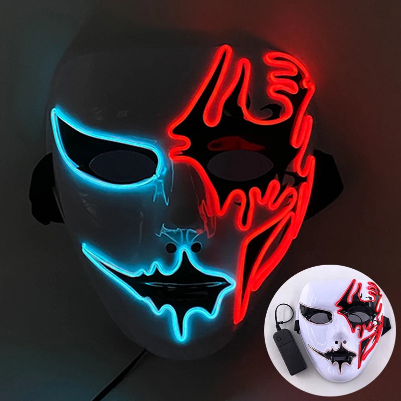 shuffle dance mask luminous purge Mask Demon Slayer glowing Masquerade Cosplay Mask for Halloween horror haunted house props