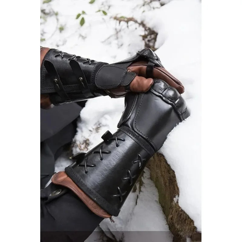 Armor Gloves Wide Cuffs Bracers Men Steampunk Warrior Gauntlet Renaissance Knights Templar Leather Lace-up