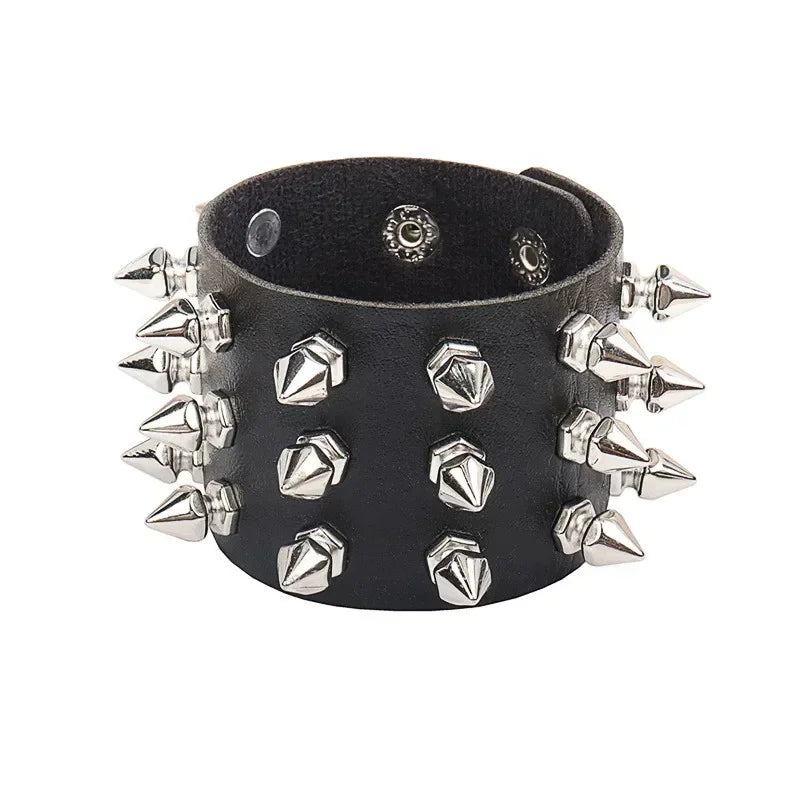 New PU Leather Studded Bracelet Punk Bracelet Adjustable Goth Cuff Bracelet Gothic Rivet Buckle Wristband for Men Women