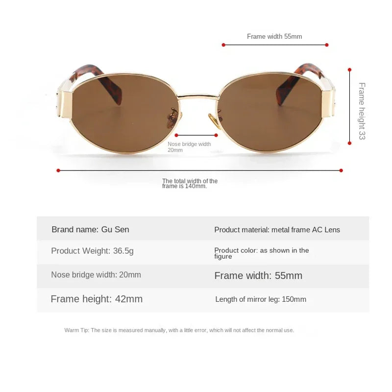 Steampunk Sunglasses Retro Women's Oval Sunglasses Fashion Women's Classic Retro Small Metal Brand Glasses UV400