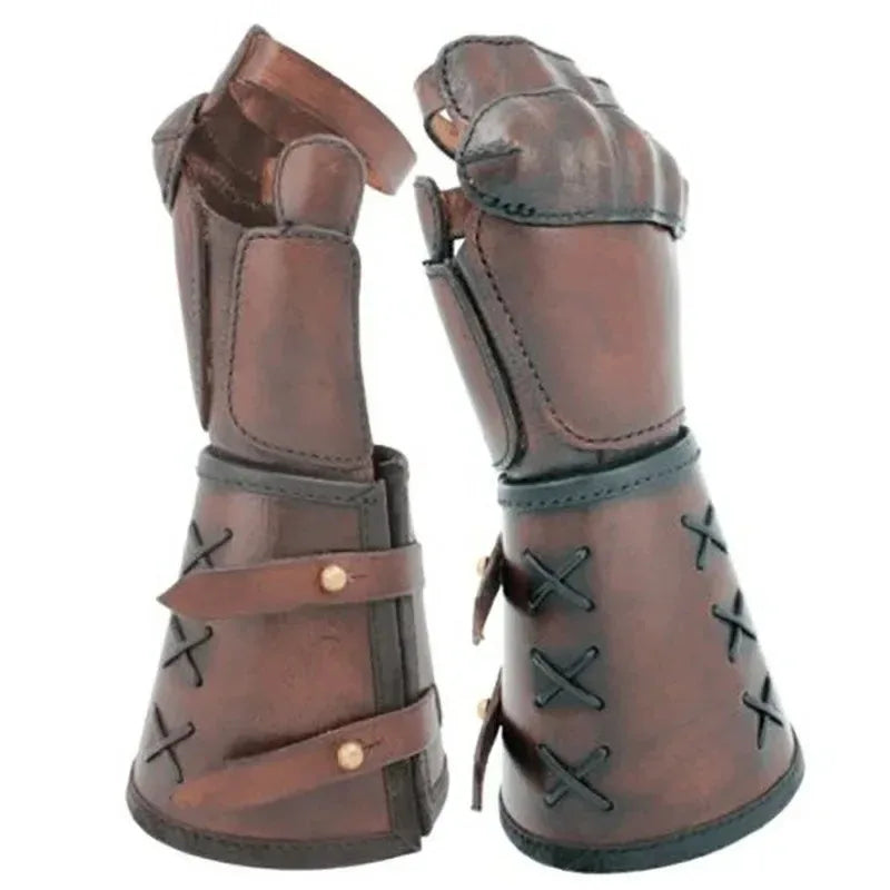 Armor Gloves Wide Cuffs Bracers Men Steampunk Warrior Gauntlet Renaissance Knights Templar Leather Lace-up