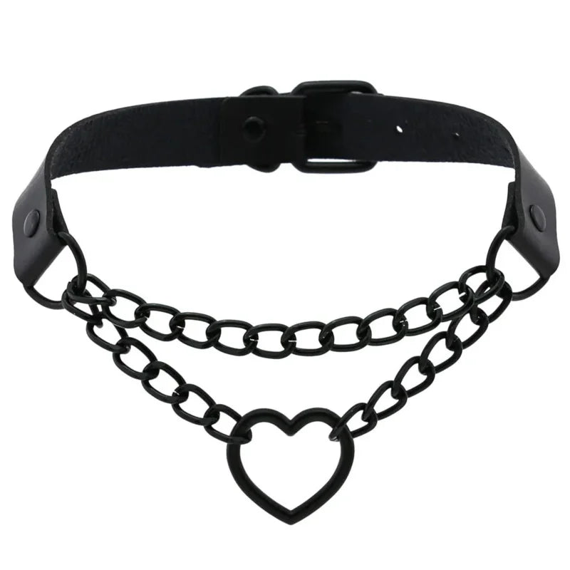 Vintage Black chain jazz dance necklace punk rock choker PU leather goth rivets collar party club Gothic jewelry Harajuku