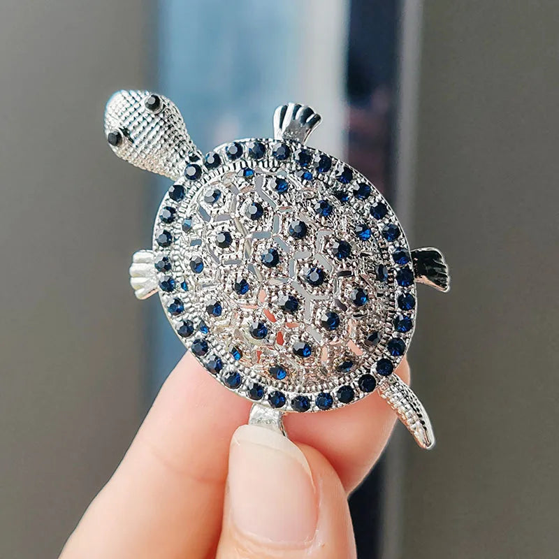 Vintage Rhinestone Cute Cartoon Turtle Animal Brooches For Women Men Clothing Accessories Brooch Pins Charms Jewelry Gifts