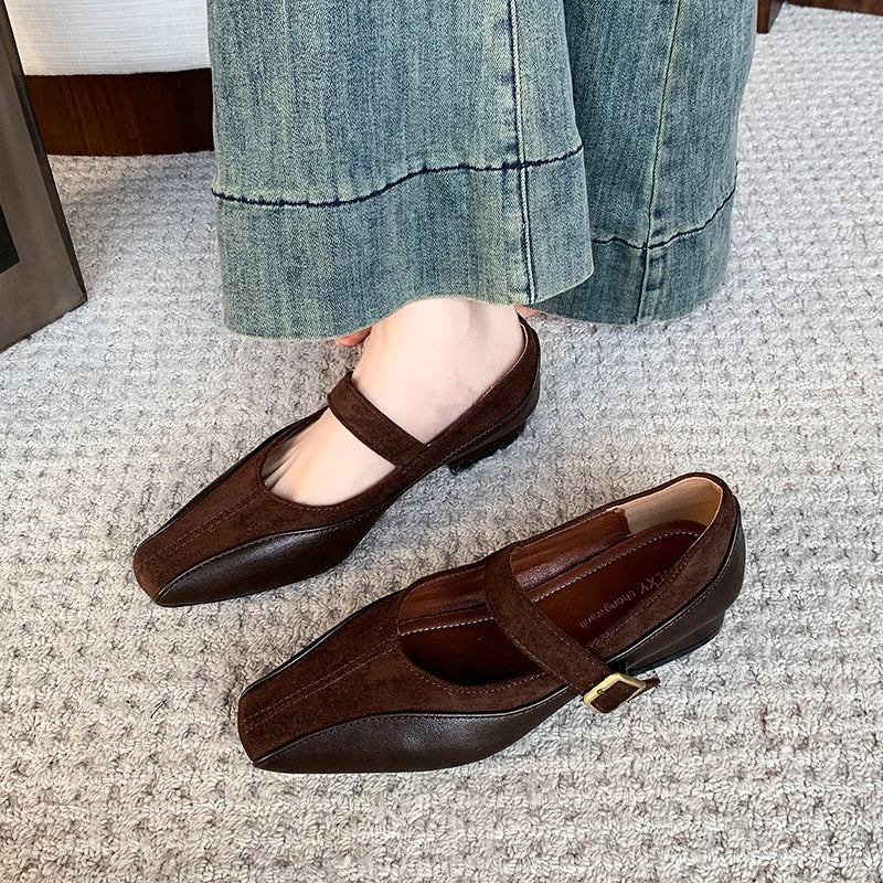 Autumn Low Heel Pumps Fashion Mary Janes Women Shoes Comfortable Shallow Square Toe High Heels Office Party Woman Shoe