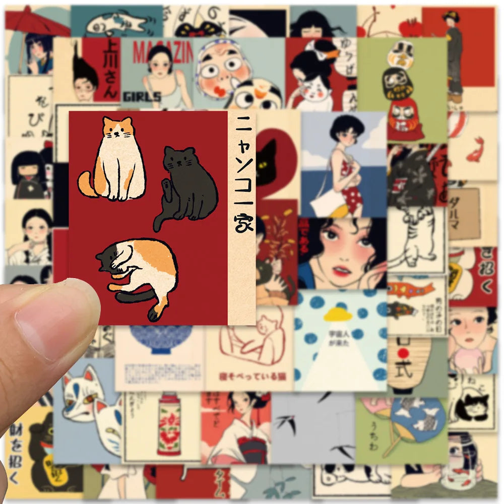 50pcs Classic Japanese Style Cartoon Culture Stickers For Laptop Water Bottle Luggage Notebook Waterproof Vinyl Decals