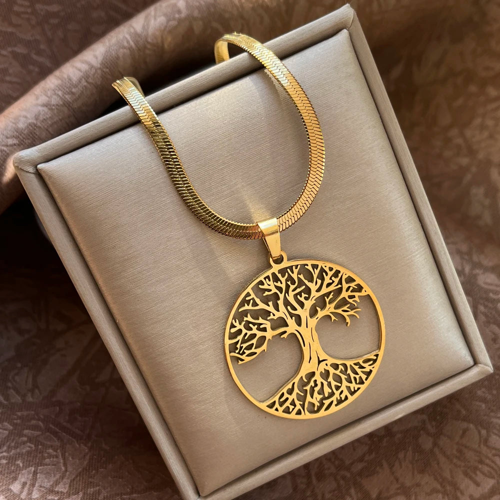 Stainless Steel Exaggerated Punk Big Round O Shaped Pendant Necklace Women Men Chunky Snake Blade Chain Grunge Steampunk Jewelry