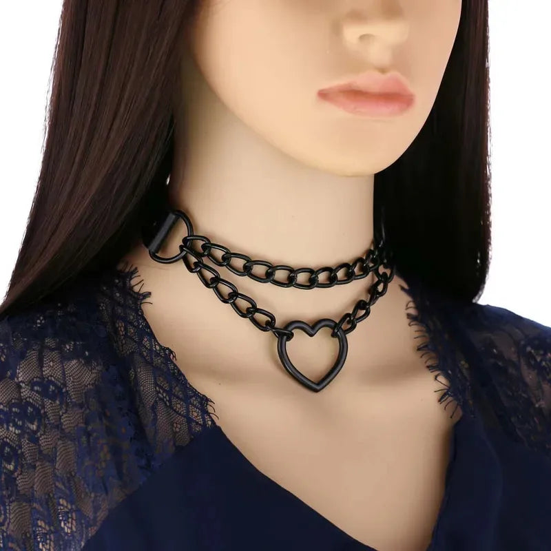 Vintage Black chain jazz dance necklace punk rock choker PU leather goth rivets collar party club Gothic jewelry Harajuku
