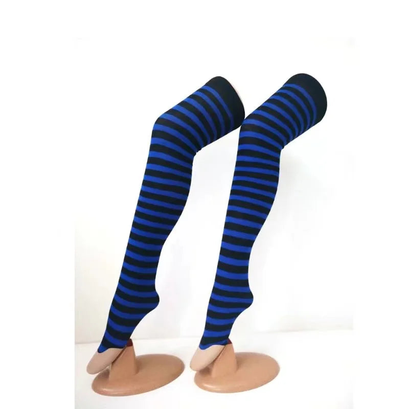 Women Socks Thigh High Overknee Striped Stockings Thin Socks Daily Wearing