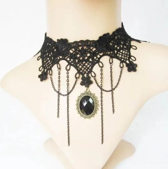 Lady Chokers Leaf Tassel Women Neck Jewelry Accessory Girl Lace Gothic Vintage Sexy Fashion Velvet Rose Beads Flower Necklace